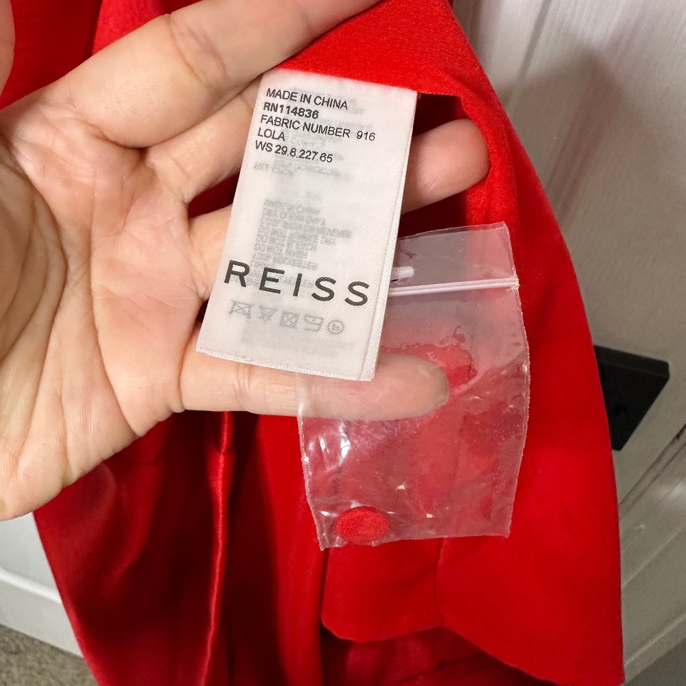 REISS Lola Satin Ruffle Mock Neck Dress Womens 6 Red Excellent Sleeveless Shift - Picture 3 of 5